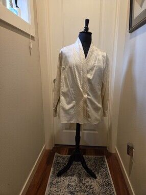 Jones New York Elegant Cream Satin Plaid Wrap-Style Jacket-Blouse